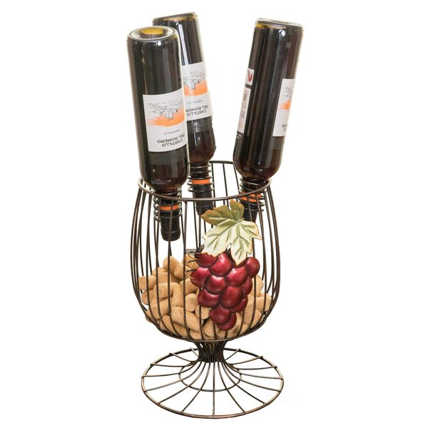 Vintiquewise Vintage Decorative Metal Wire Goblet Shaped Freestanding Wine Bottle and Cork Holder QI003569